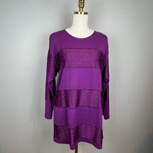 Gispa Purple Sweater Tunic Womens Size Large Made in Italy Cotton Rayon